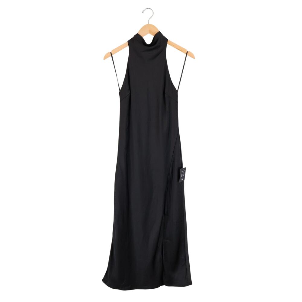 Lulus Exceptional Status Black Halter Backless Satin Slip Midi Dress Small NWT - Picture 2 of 8